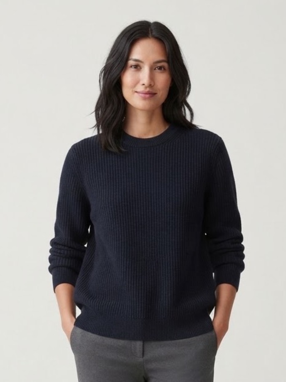 COS Sz L Regular Navy 100% Cashmere Ribbed Minimalist Sweater